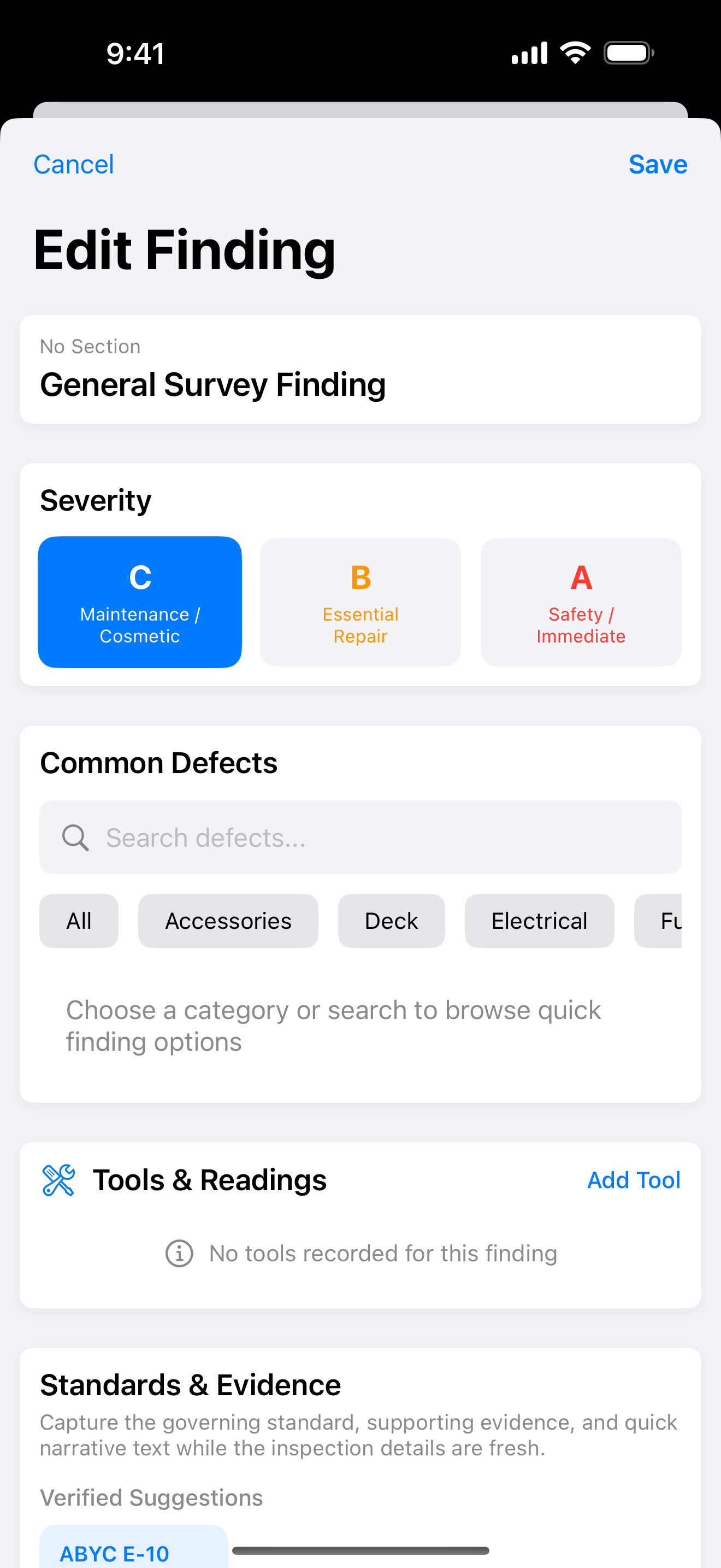 Finding entry with standards and evidence