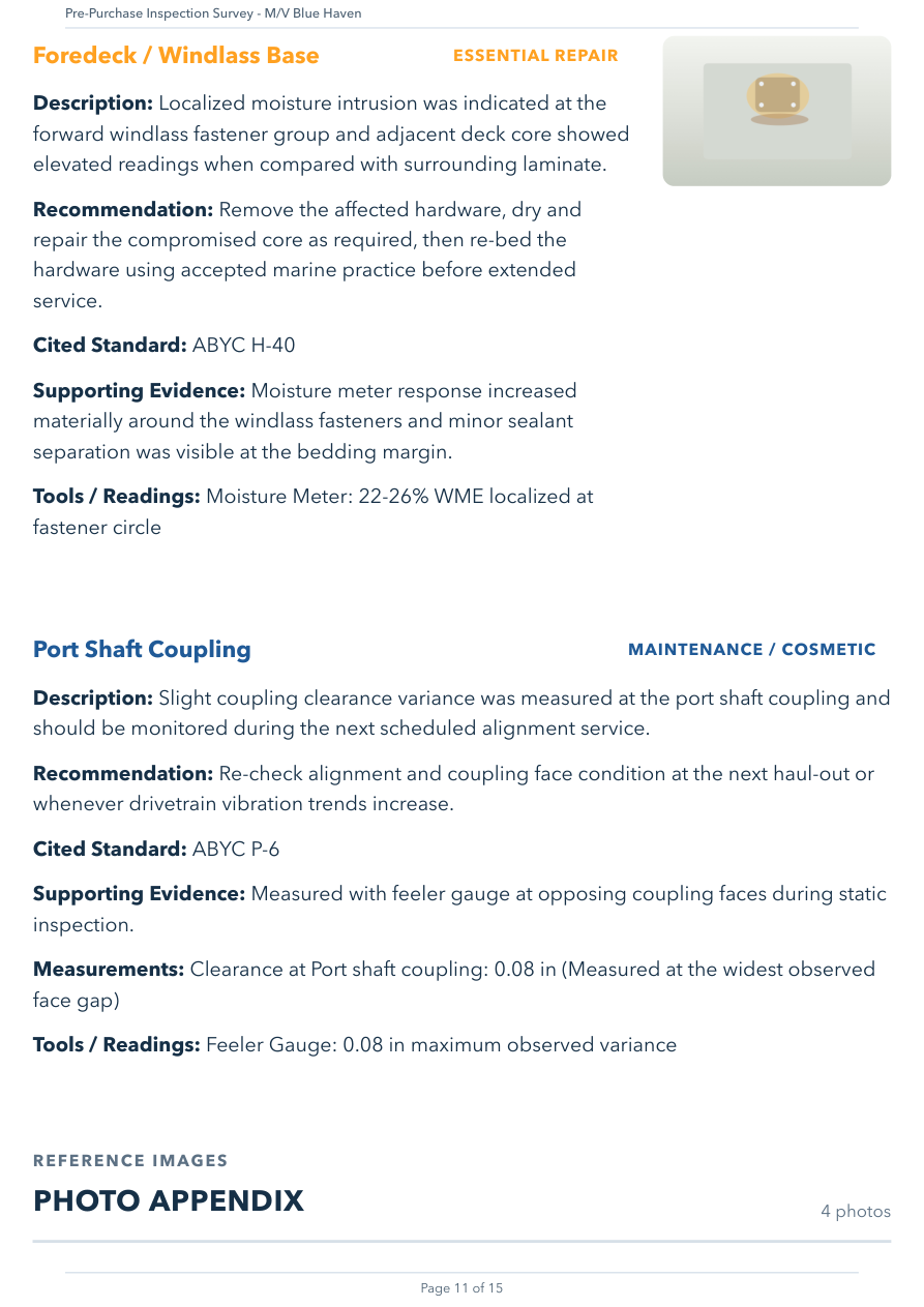 Appendix page from the report example